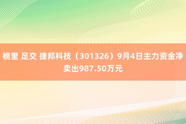 楠里 足交 捷邦科技（301326）9月4日主力资金净卖出987.50万元